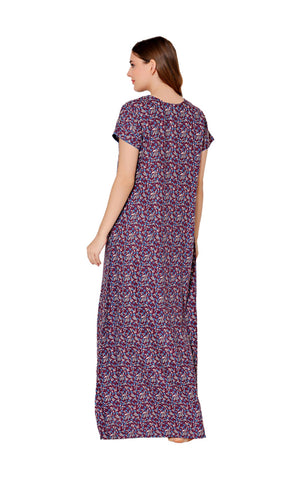 Bodycare Womens Polycotton V Neck Printed Long Night Dress-BSN2013B