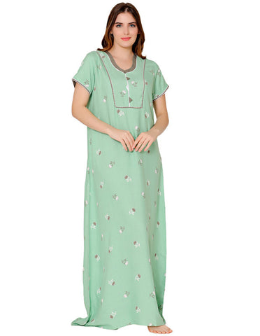 Bodycare Womens Polycotton U Neck Printed Long Night Dress-BSN2015A