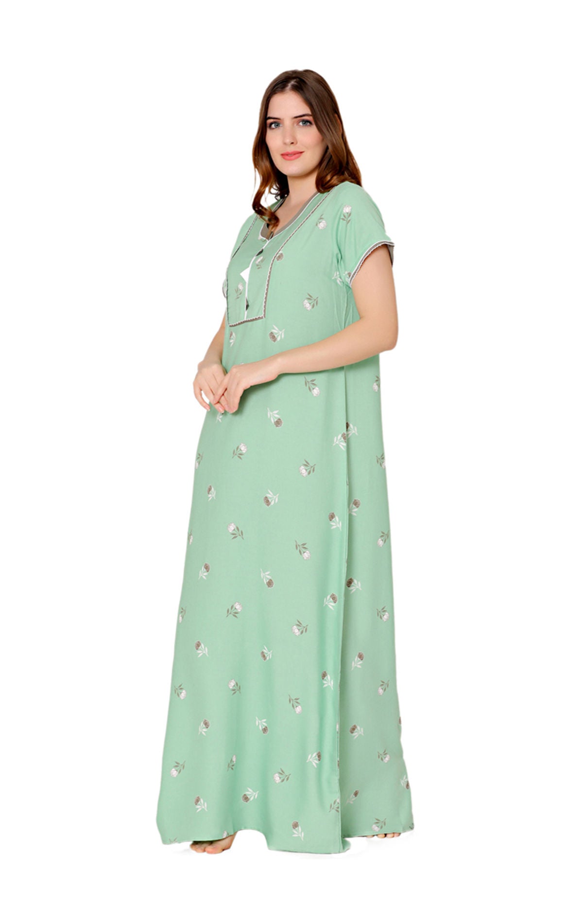 Bodycare Womens Polycotton U Neck Printed Long Night Dress-BSN2015A