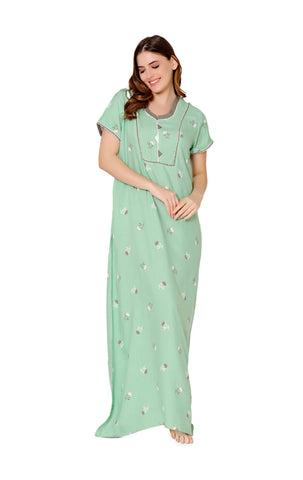 Bodycare Womens Polycotton U Neck Printed Long Night Dress-BSN2015A