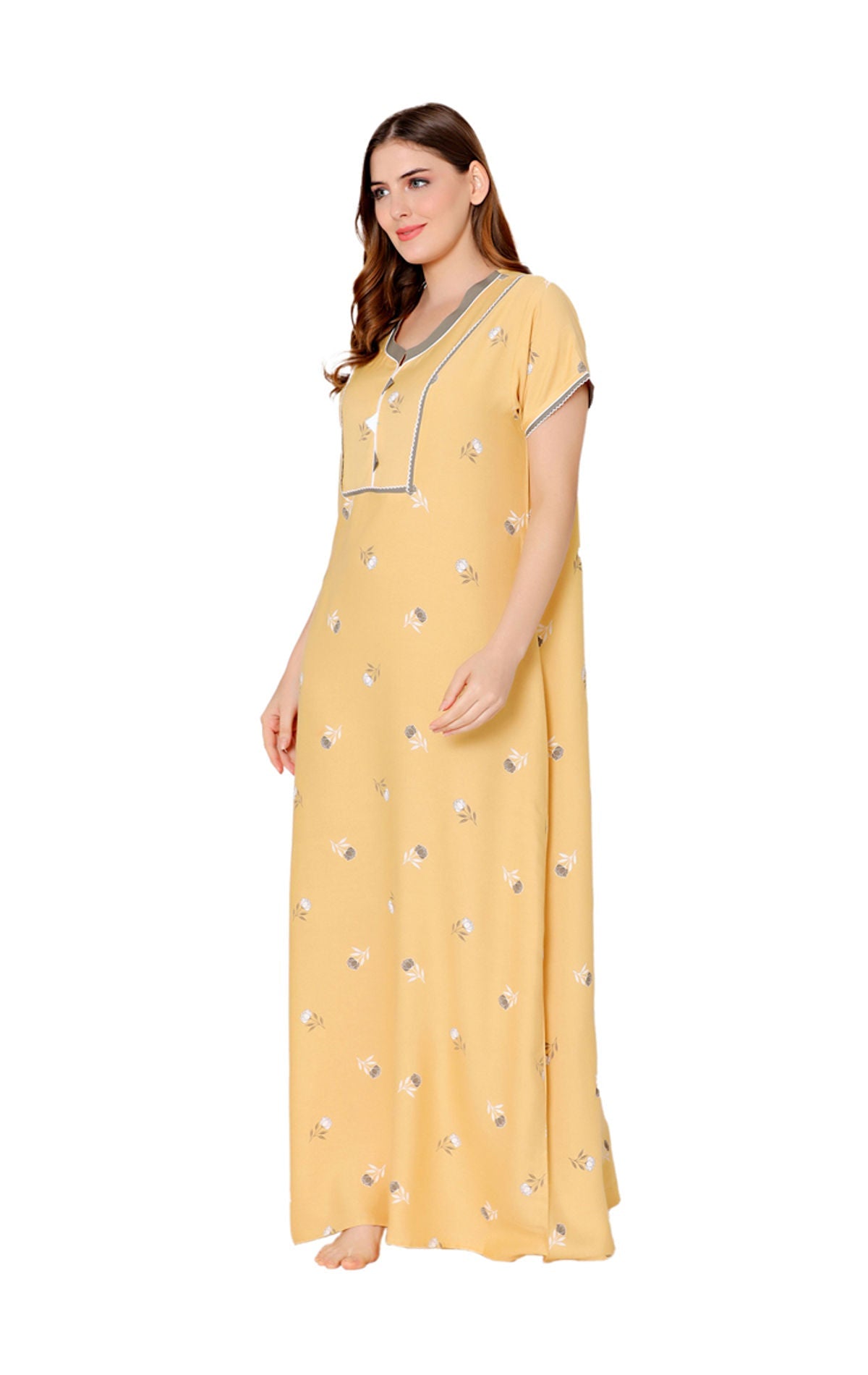 Bodycare Womens Polycotton U Neck Printed Long Night Dress-BSN2015B