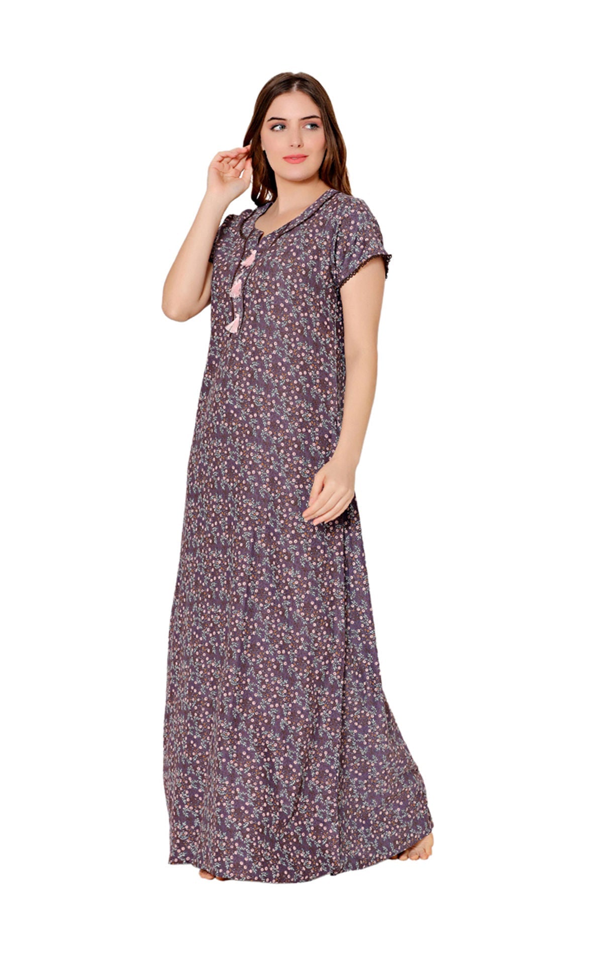 Bodycare Womens Polycotton U Neck Printed Long Night Dress-BSN2016A