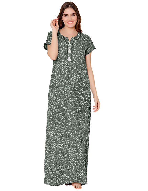 Bodycare Womens Polycotton U Neck Printed Long Night Dress-BSN2016B