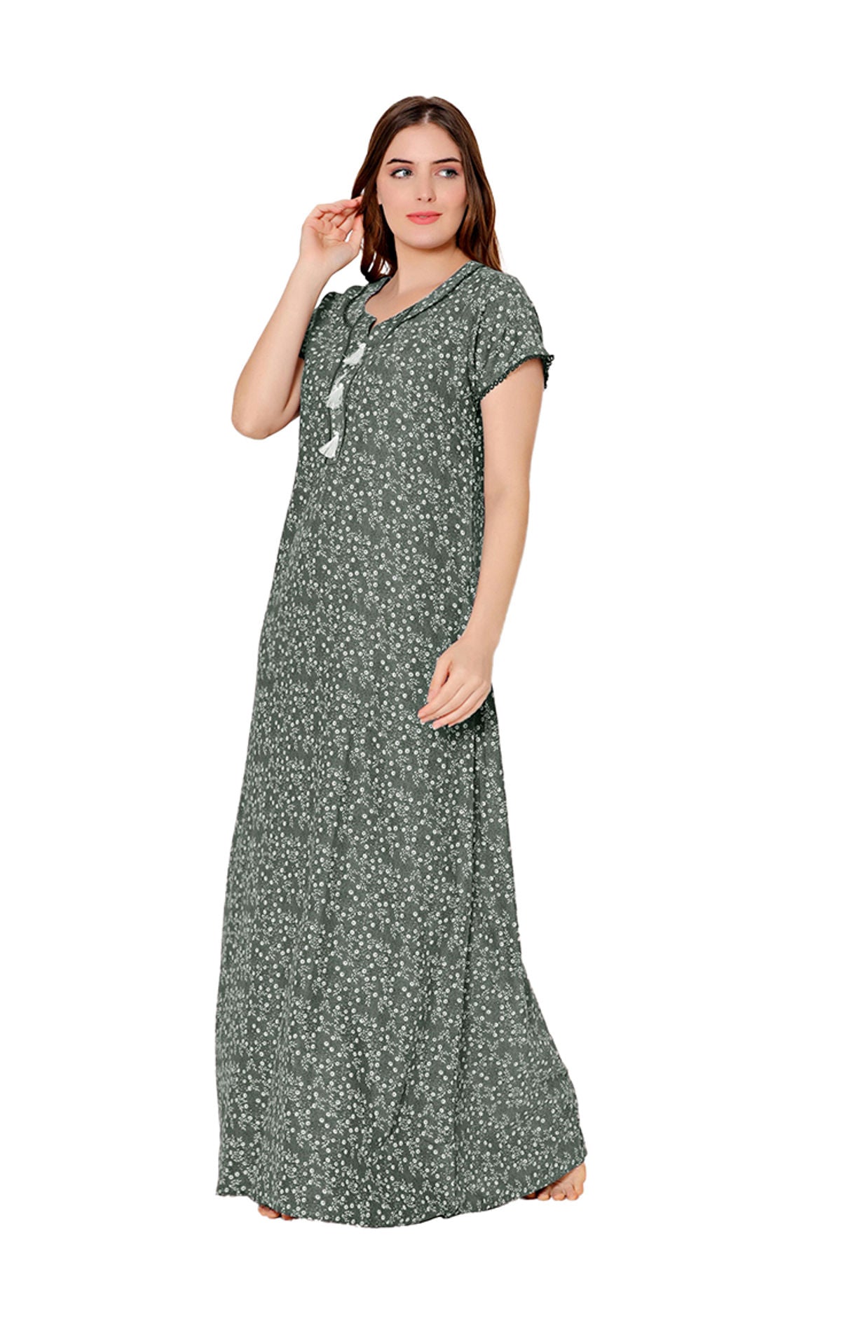 Bodycare Womens Polycotton U Neck Printed Long Night Dress-BSN2016B