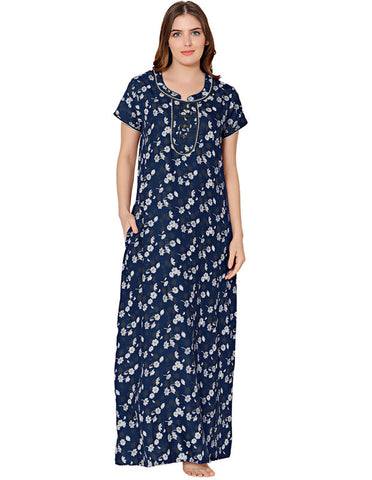 Bodycare Womens Polycotton Round Neck Printed Long Night Dress-BSN2019A