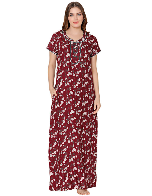 Bodycare Womens Polycotton Round Neck Printed Long Night Dress-BSN2019B