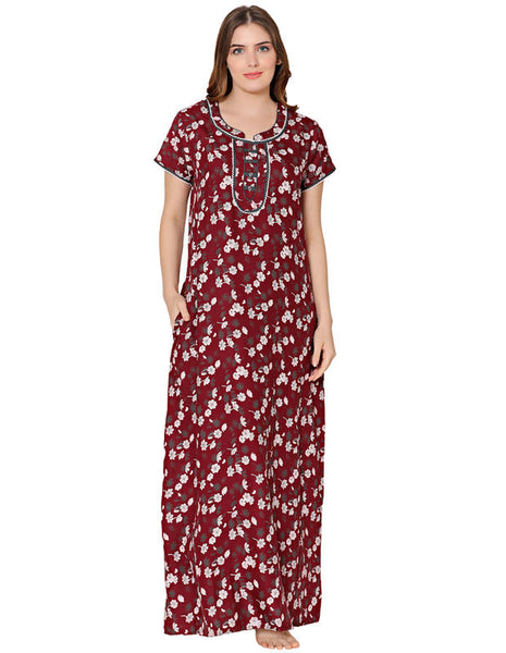 Bodycare Womens Polycotton Round Neck Printed Long Night Dress-BSN2019B