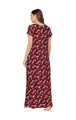 Bodycare Womens Polycotton Round Neck Printed Long Night Dress-BSN2019B