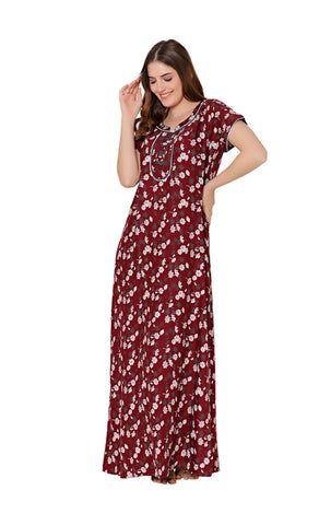 Bodycare Womens Polycotton Round Neck Printed Long Night Dress-BSN2019B