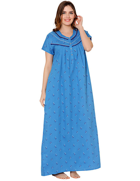 Bodycare Womens Poly Viscose Round Neck Printed Long Night Dress-BSN3007A