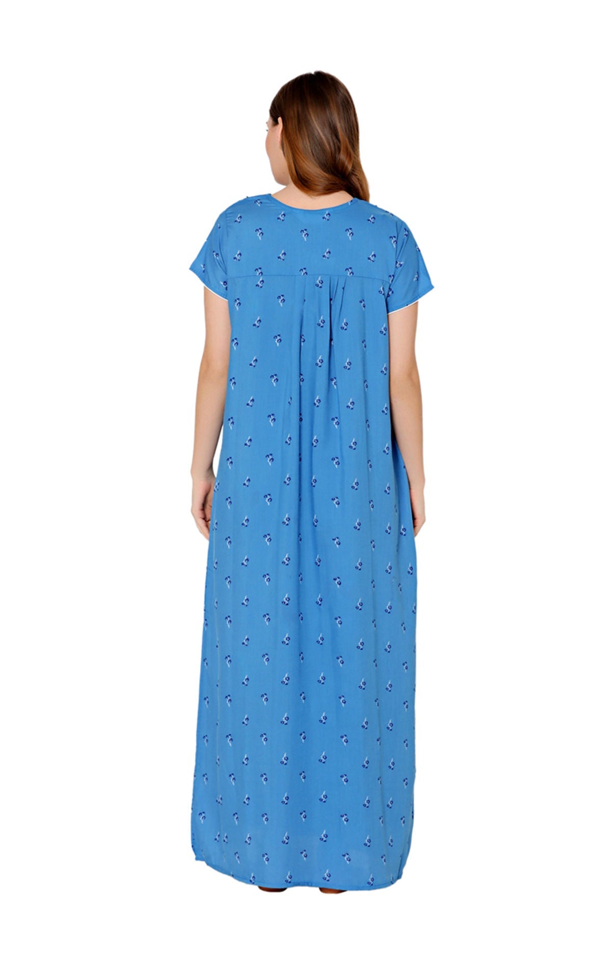 Bodycare Womens Poly Viscose Round Neck Printed Long Night Dress-BSN3007A