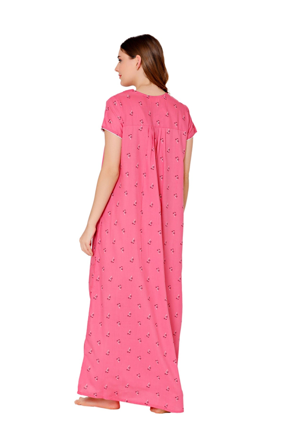 Bodycare Womens Poly Viscose Round Neck Printed Long Night Dress-BSN3007B