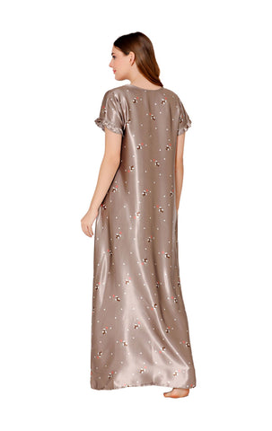 Bodycare Womens Satin V Neck Printed Long Night Dress-BSN6001A