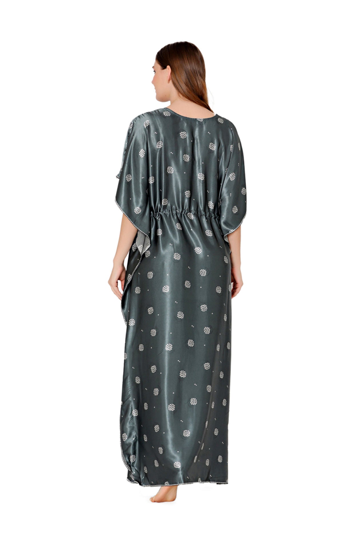 Bodycare Womens Satin Round Neck Printed Long Night Dress-BSN6003A