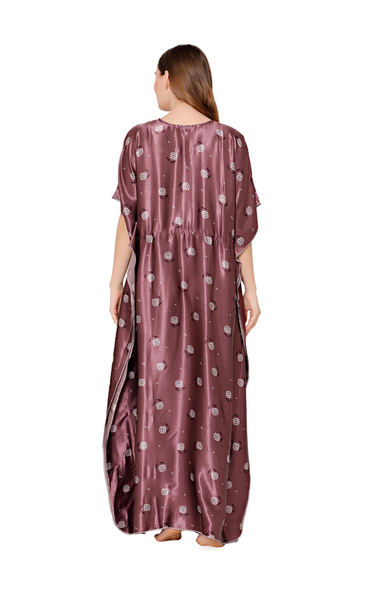 Bodycare Womens Satin Round Neck Printed Long Night Dress-BSN6003B