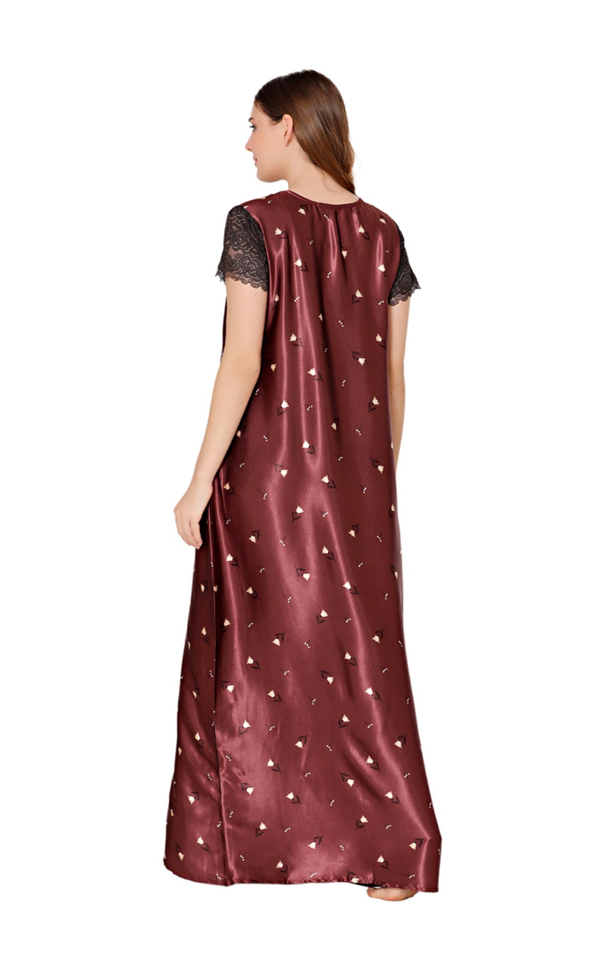 Bodycare Womens Satin V Neck Printed Long Night Dress-BSN6004A