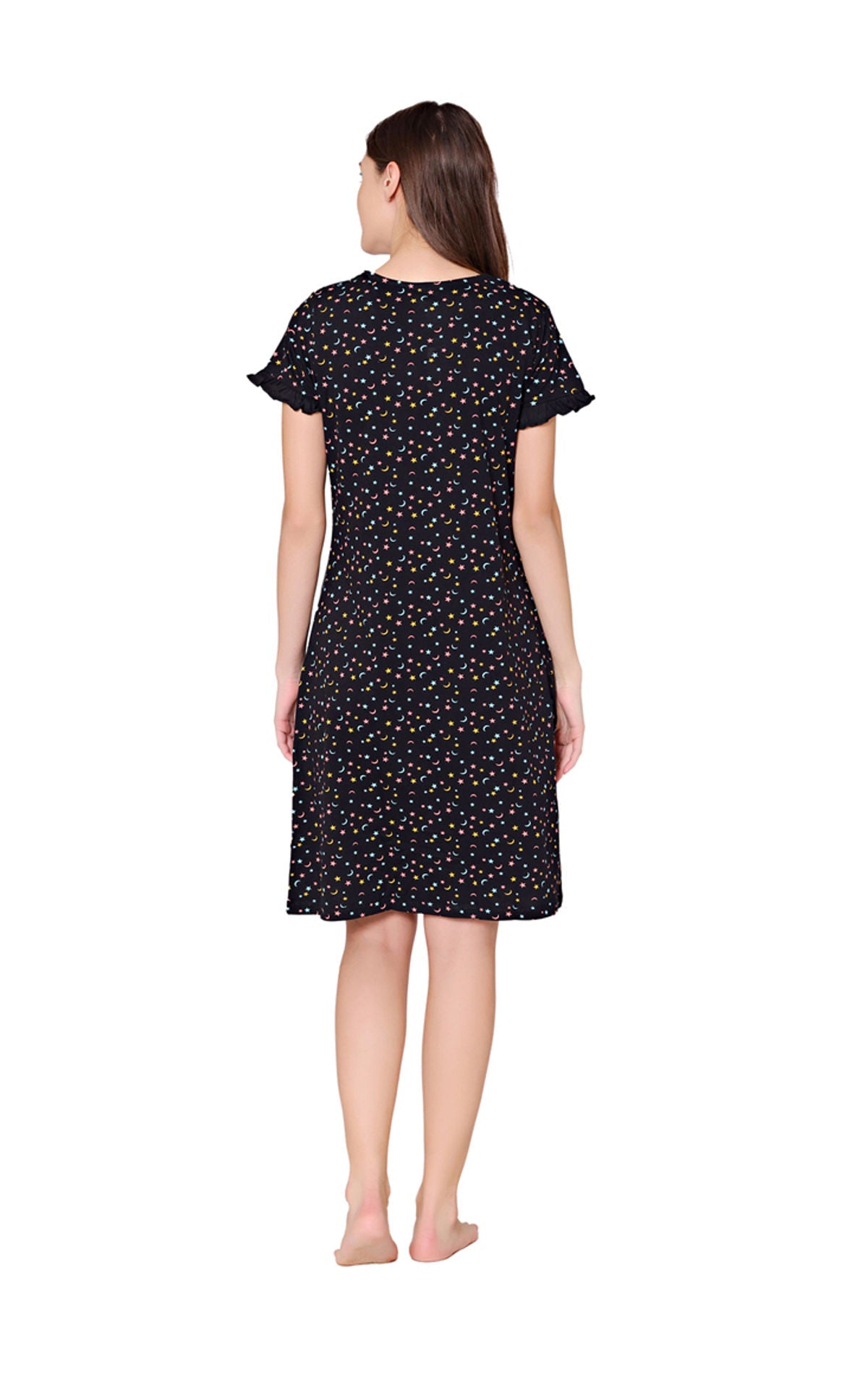 Bodycare Womens Combed Cotton Round Neck Printed Short Night Dress-BSN9003