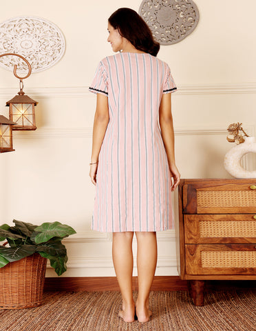 Women’s Pink Short Nighties by Bodycare – Comfortable Cotton Knee-Length Nightdress-BSN9013