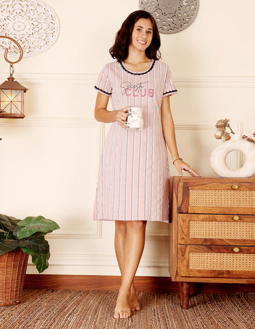 Women’s Pink Short Nighties by Bodycare – Comfortable Cotton Knee-Length Nightdress-BSN9013