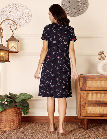 Women’s Black Short Nighties by Bodycare – Comfortable Cotton Knee-Length Nightdress-BSN9014