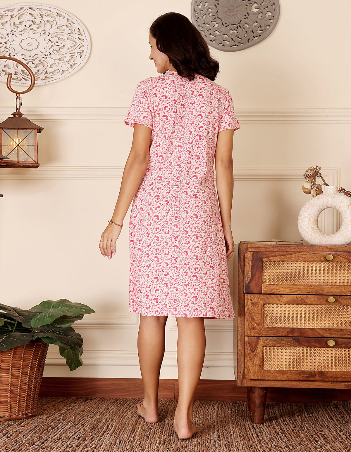 Women’s Grey Short Nighties by Bodycare – Comfortable Cotton Knee-Length Nightdress-BSN9017