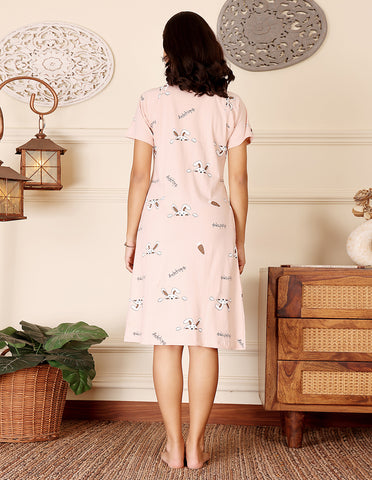 Women’s Peach Short Nighties by Bodycare – Comfortable Cotton Knee-Length Nightdress-BSN9018