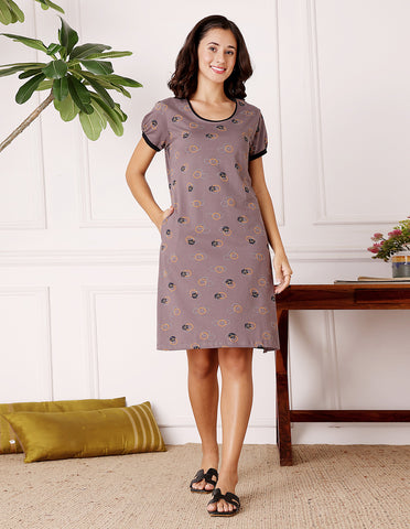 Women’s Brown Short Nighties by Bodycare – Comfortable Cotton Knee-Length Nightdress-BSN9019