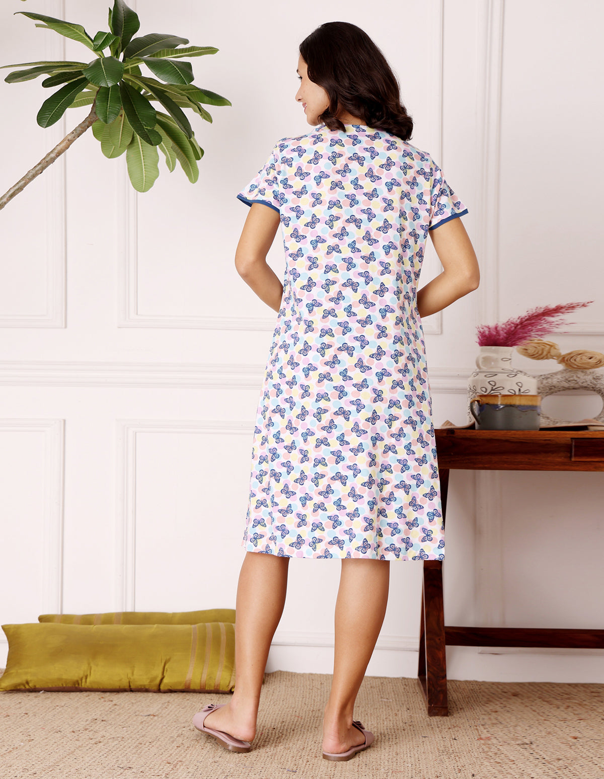 Women’s Multicolor Short Nighties by Bodycare – Comfortable Cotton Knee-Length Nightdress-BSN9020