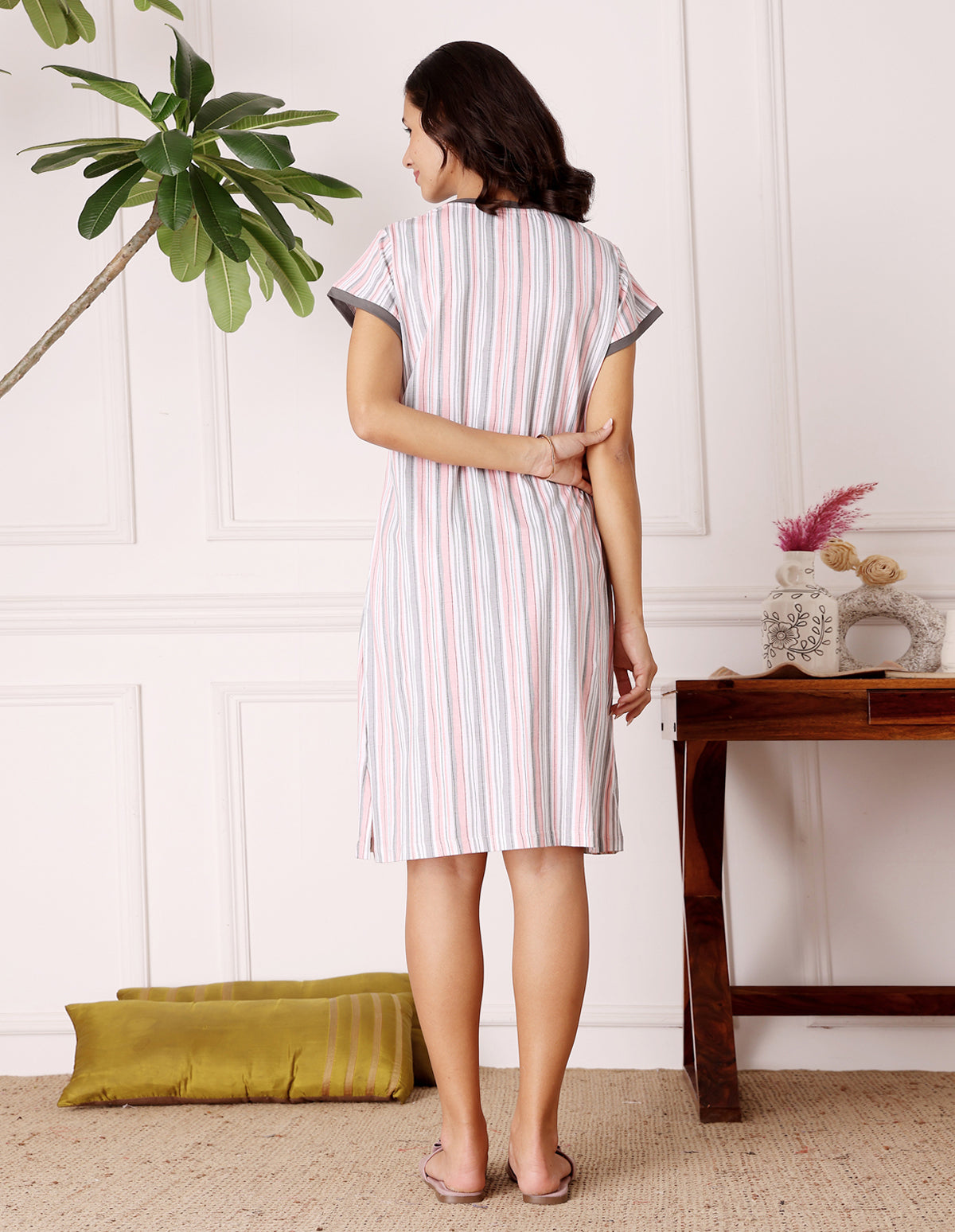 Women’s Multicolor Short Nighties by Bodycare – Comfortable Cotton Knee-Length Nightdress-BSN9021