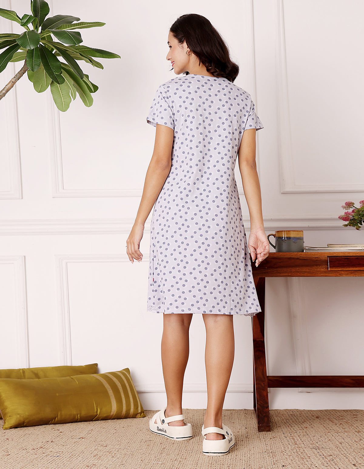 Women’s Grey Short Nighties by Bodycare – Comfortable Cotton Knee-Length Nightdress-BSN9022