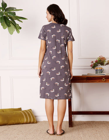 Women’s Grey Short Nighties by Bodycare – Comfortable Cotton Knee-Length Nightdress-BSN9024