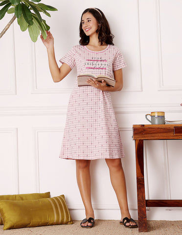 Women’s Pink Short Nighties by Bodycare – Comfortable Cotton Knee-Length Nightdress-BSN9027