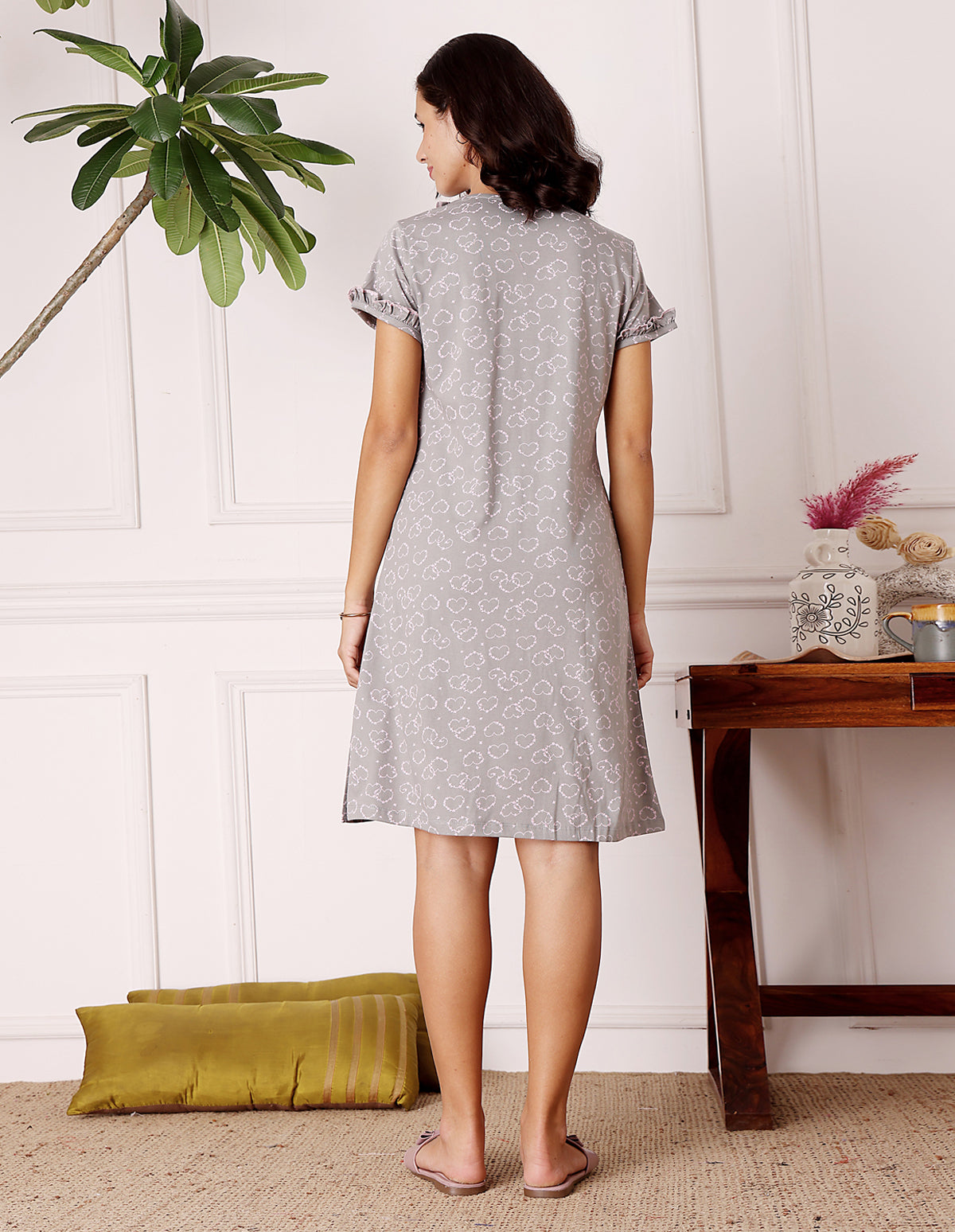 Women’s Grey Short Nighties by Bodycare – Comfortable Cotton Knee-Length Nightdress-BSN9030