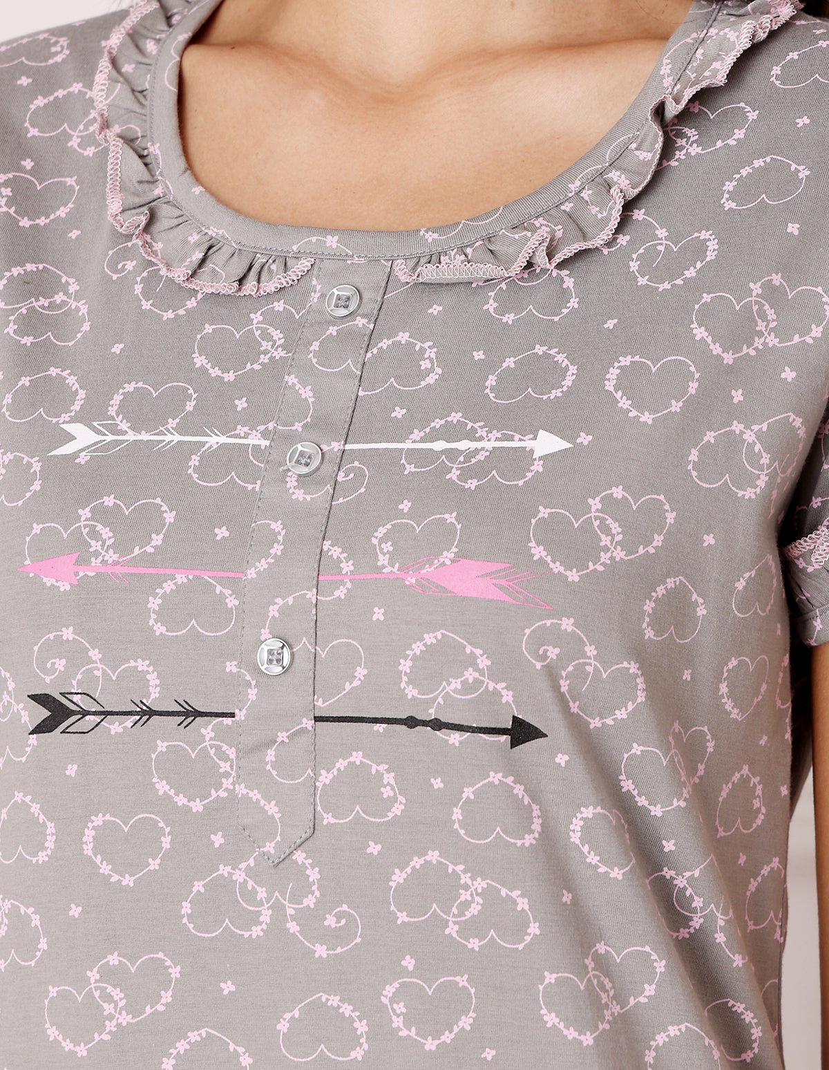 Women’s Grey Short Nighties by Bodycare – Comfortable Cotton Knee-Length Nightdress-BSN9030