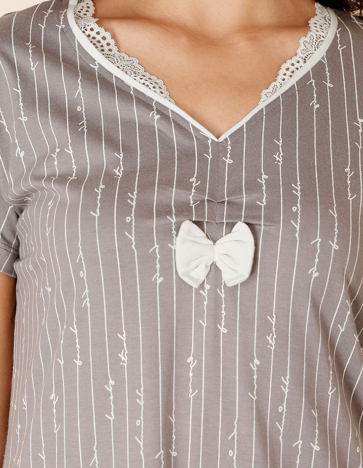 Women’s Grey Short Nighties by Bodycare – Comfortable Cotton Knee-Length Nightdress-BSN9032