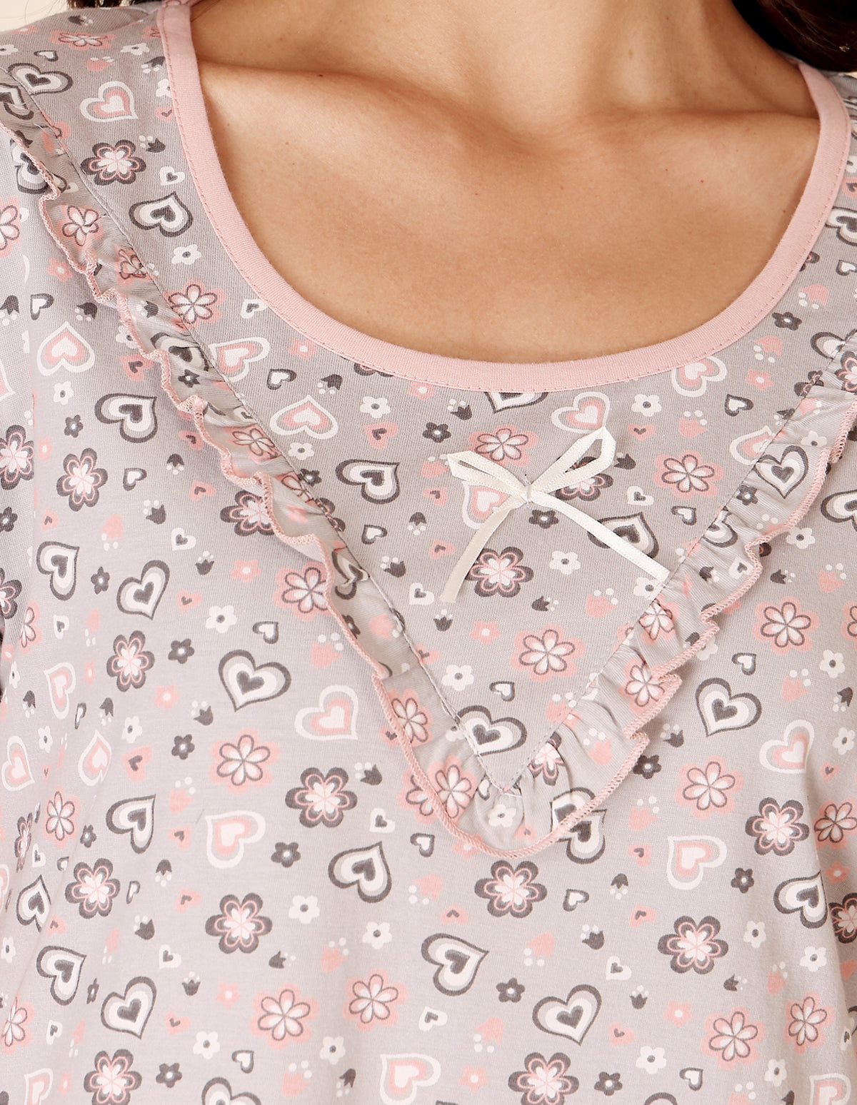 Women’s Grey Short Nighties by Bodycare – Comfortable Cotton Knee-Length Nightdress-BSN9035