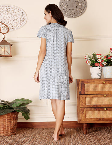 Women’s Grey Short Nighties by Bodycare – Comfortable Cotton Knee-Length Nightdress-BSN9038