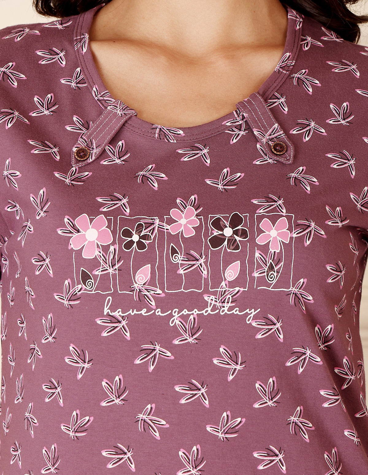 Women’s Purple Short Nighties by Bodycare – Comfortable Cotton Knee-Length Nightdress-BSN9040