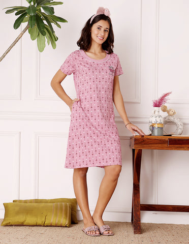Women’s Pink Short Nighties by Bodycare – Comfortable Cotton Knee-Length Nightdress-BSN9044