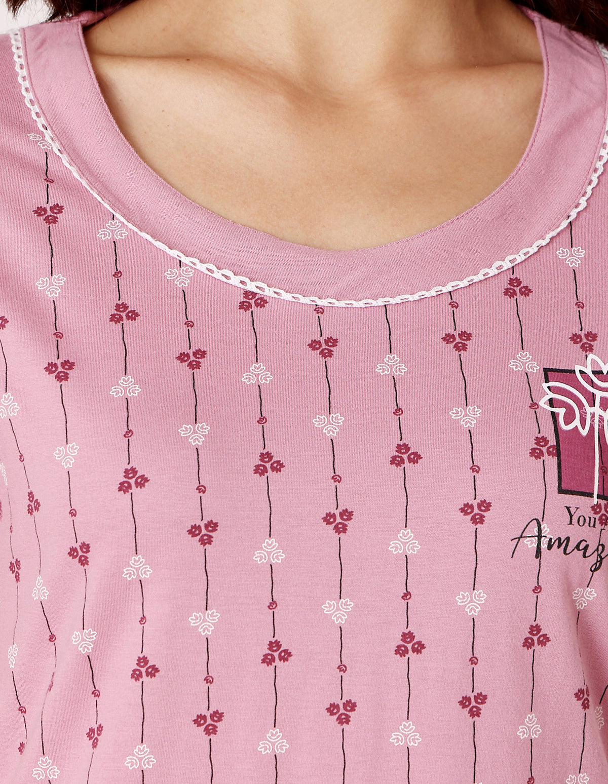 Women’s Pink Short Nighties by Bodycare – Comfortable Cotton Knee-Length Nightdress-BSN9044