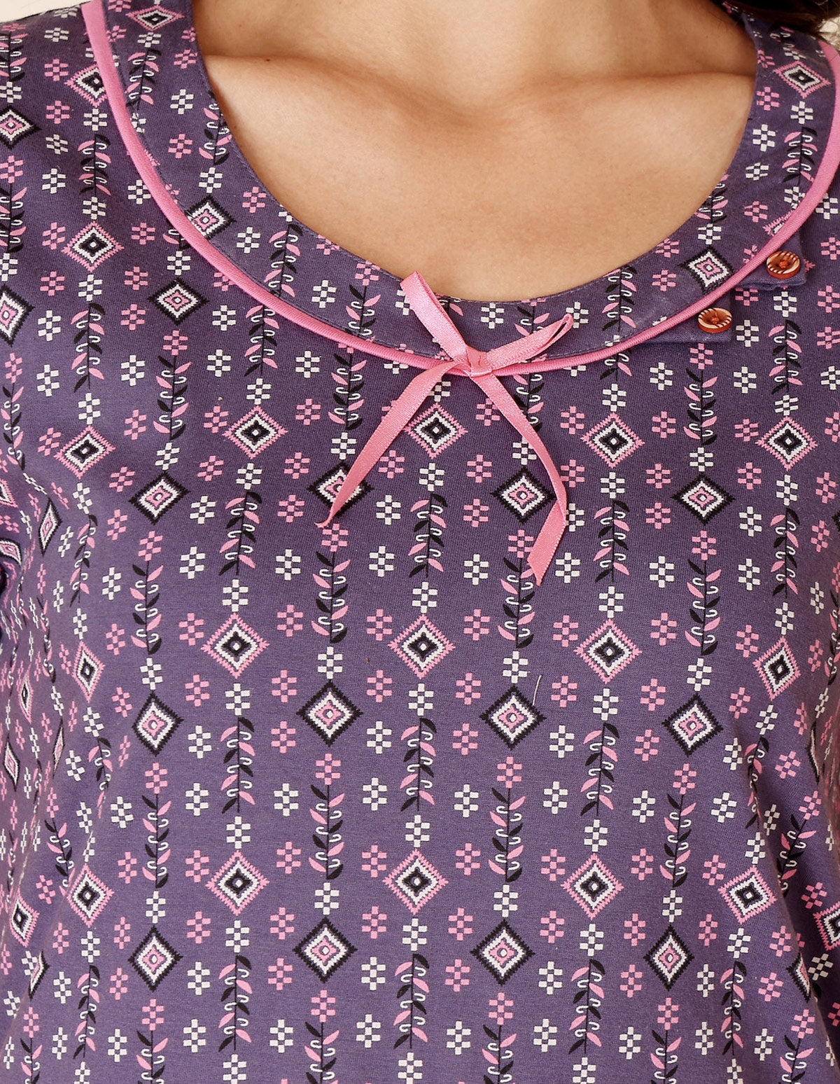 Women’s Purple Short Nighties by Bodycare – Comfortable Cotton Knee-Length Nightdress-BSN9047