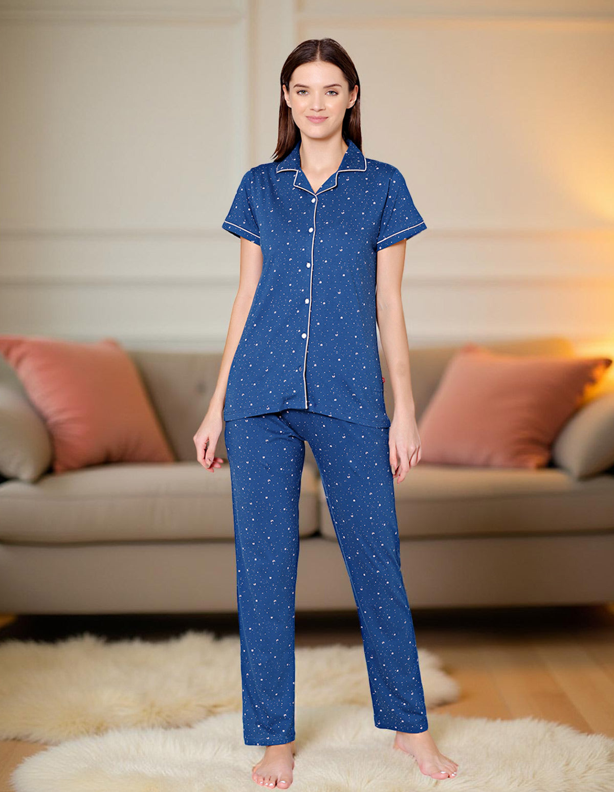 Bodycare Womens Cotton Printed Night Suit Set of Shirt & Pyjama-BSNS18001
