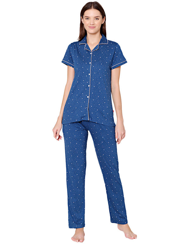 Bodycare Womens Cotton Printed Night Suit Set of Shirt Pyjama-BSNS18001