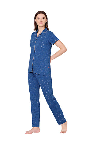 Bodycare Womens Cotton Printed Night Suit Set of Shirt & Pyjama-BSNS18001