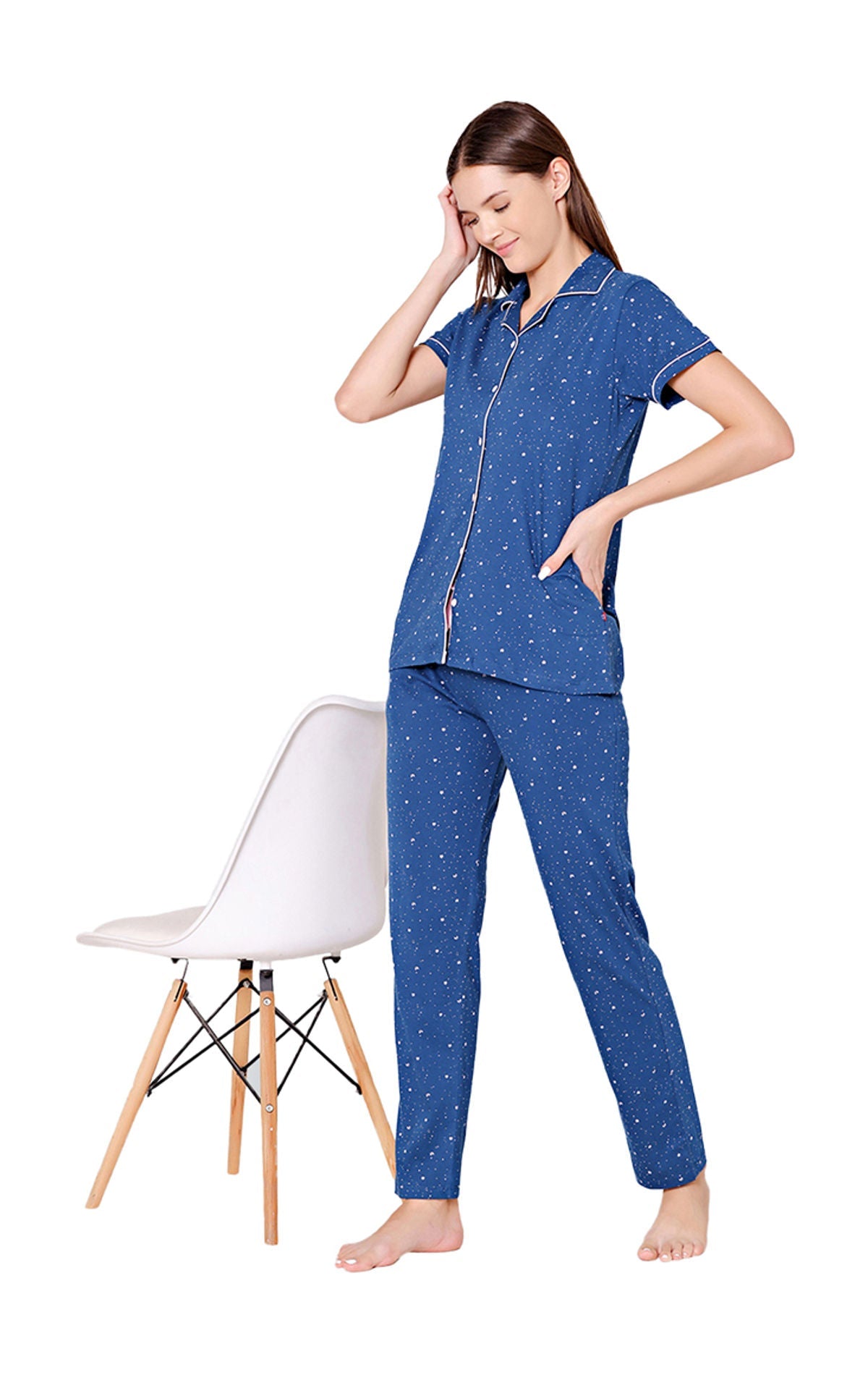 Bodycare Womens Cotton Printed Night Suit Set of Shirt & Pyjama-BSNS18001