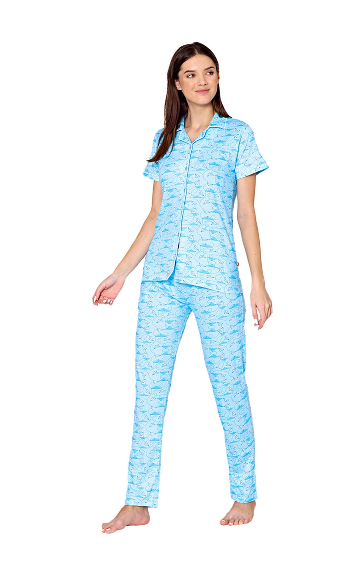 Bodycare Womens Cotton Printed Night Suit Set of Shirt & Pyjama-BSNS18002