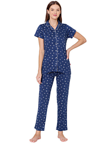 Bodycare Womens Cotton Printed Night Suit Set of Shirt & Pyjama-BSNS18003