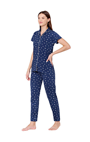 Bodycare Womens Cotton Printed Night Suit Set of Shirt & Pyjama-BSNS18003