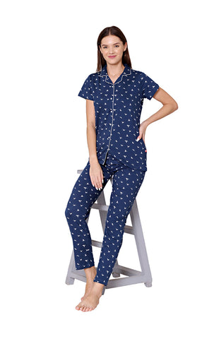 Bodycare Womens Cotton Printed Night Suit Set of Shirt & Pyjama-BSNS18003