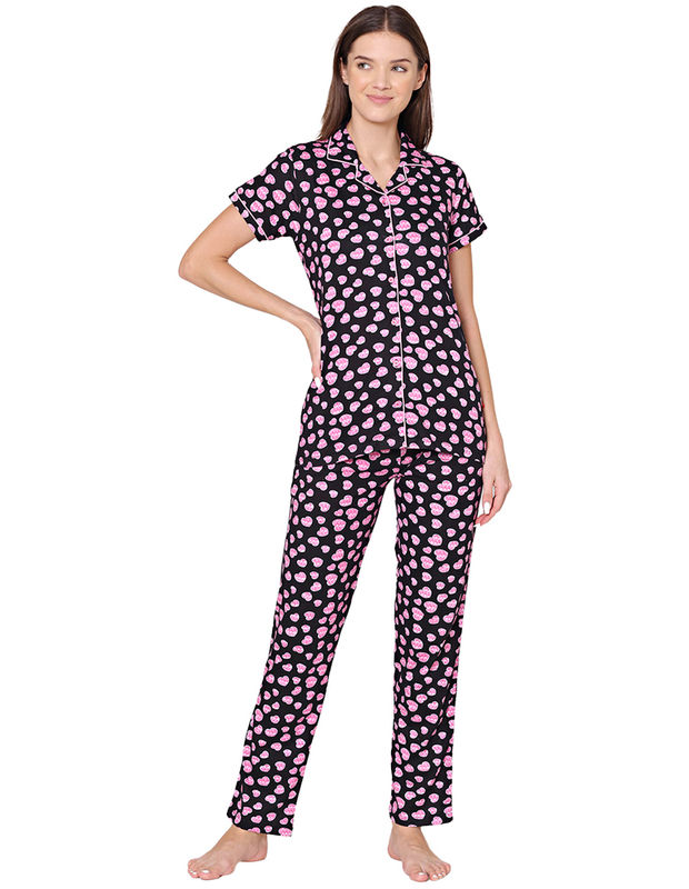 Bodycare Womens Cotton Printed Night Suit Set of Shirt & Pyjama-BSNS18004